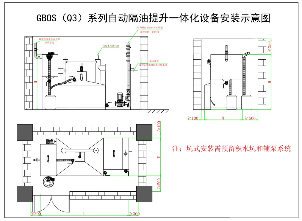 GBOSQ3自动隔油提升一体化设备安装示意图